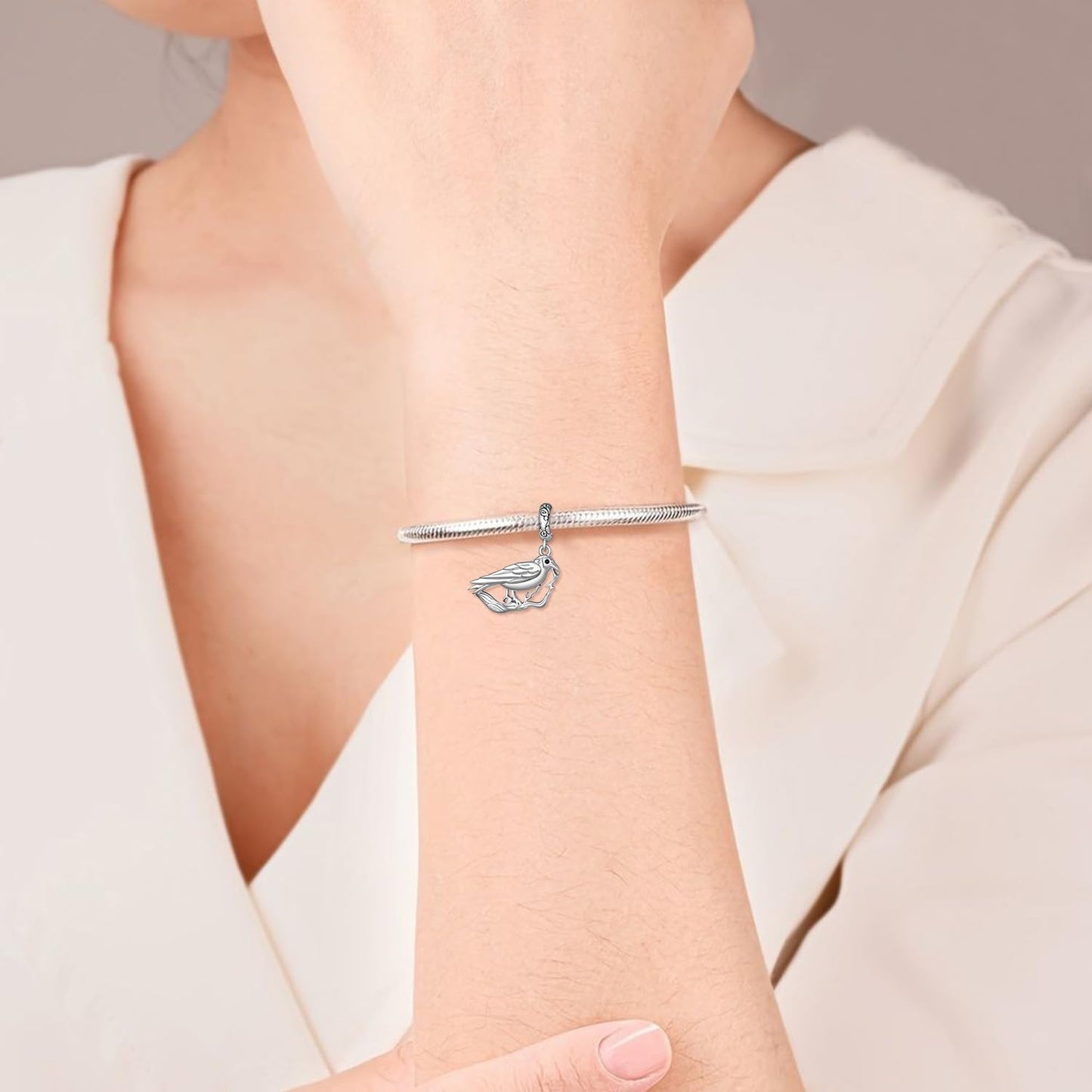 Lieditia Animal Charms for Bracelets 925 Sterling Silver Raven Decor Crow Charm Ravens Accessories Crow Jewelry for Women