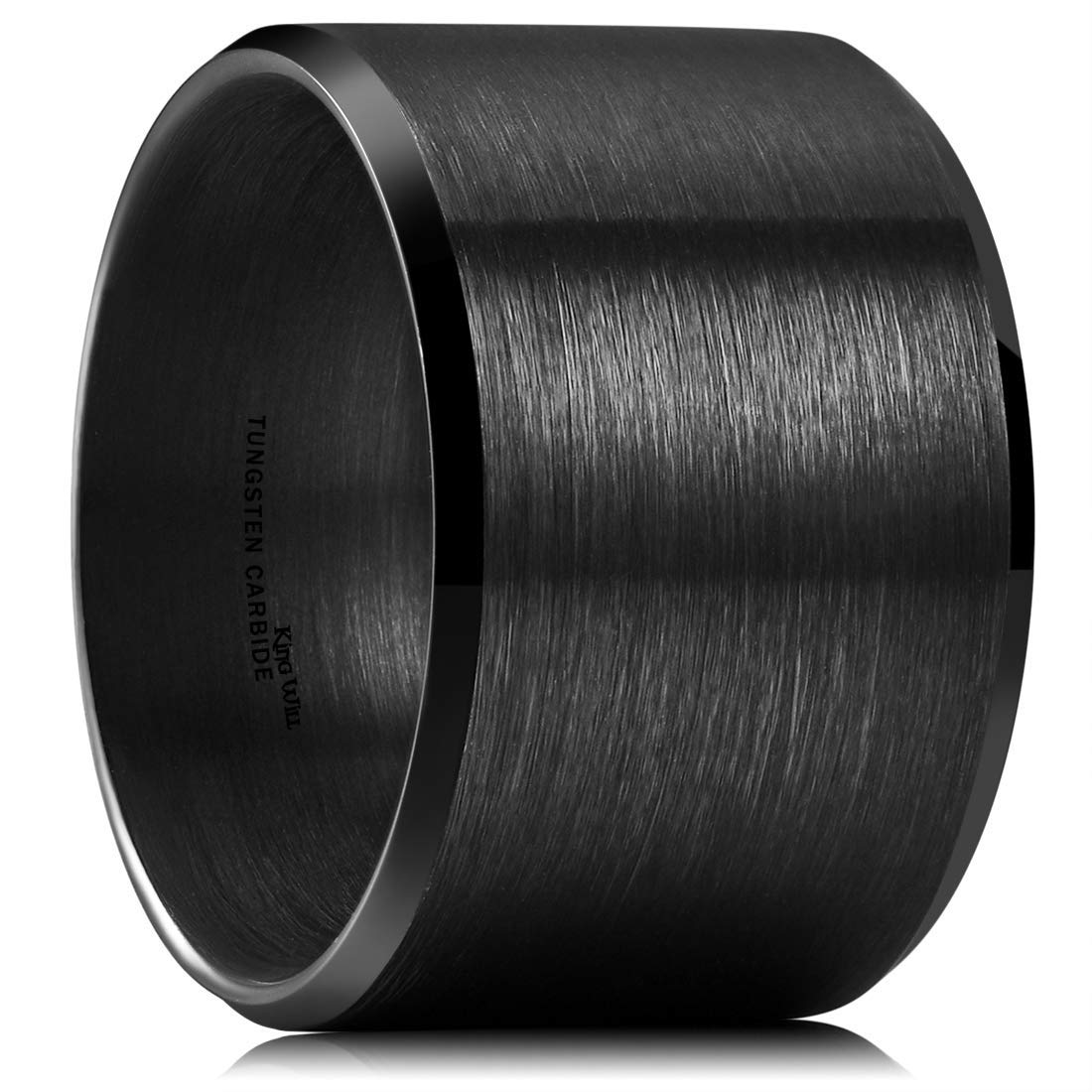 King Will Black-15mm Basic Wedding Ring For Men with Brushed Matte Surface Beveled Polished Edge Comfort Fit 12