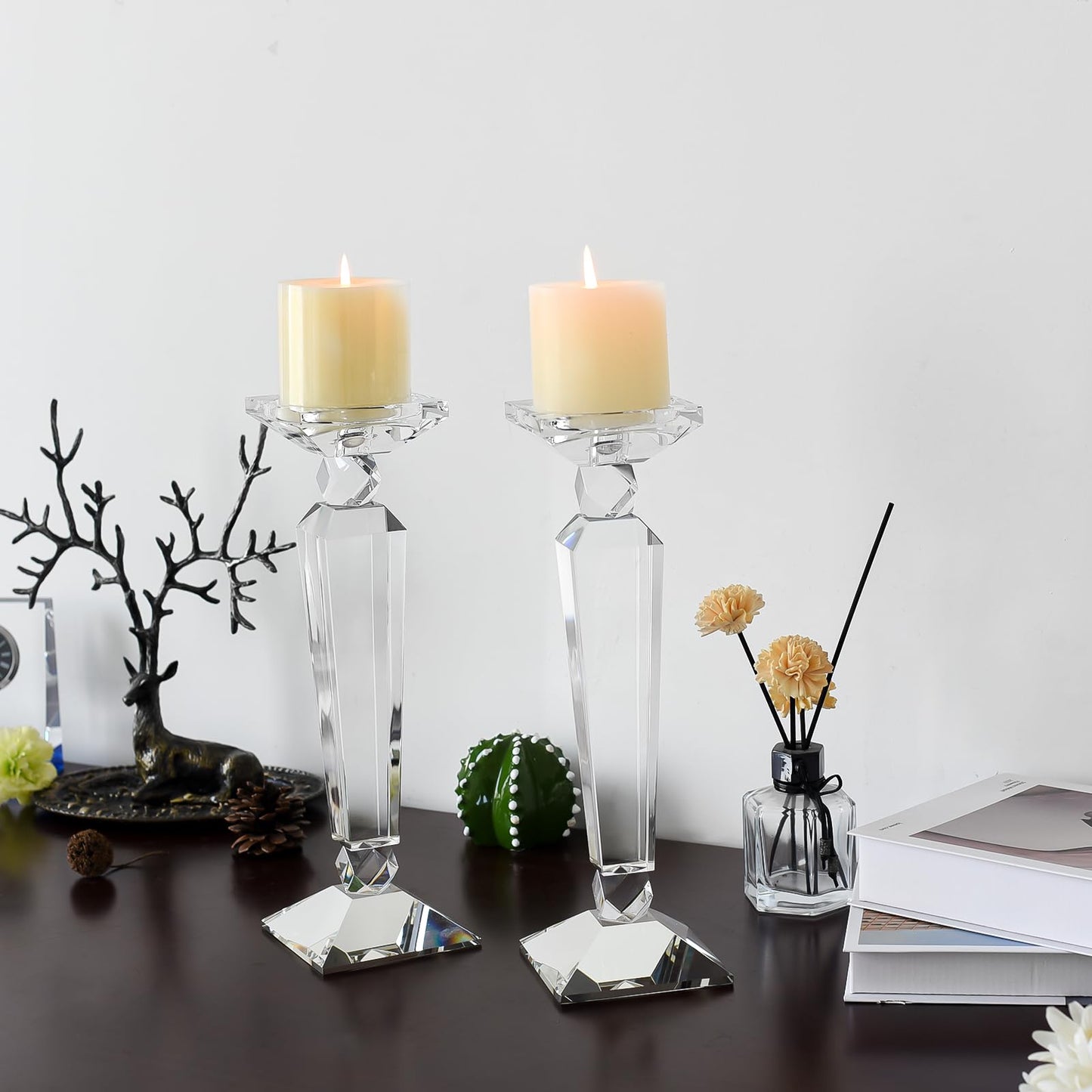 Crystal Candle Holders Set of 2,Crystal Taper/Pillar Candlestick Holders,Ultra Elegant & Modern Centerpiece Home Décor,Wedding(12inch Tall)