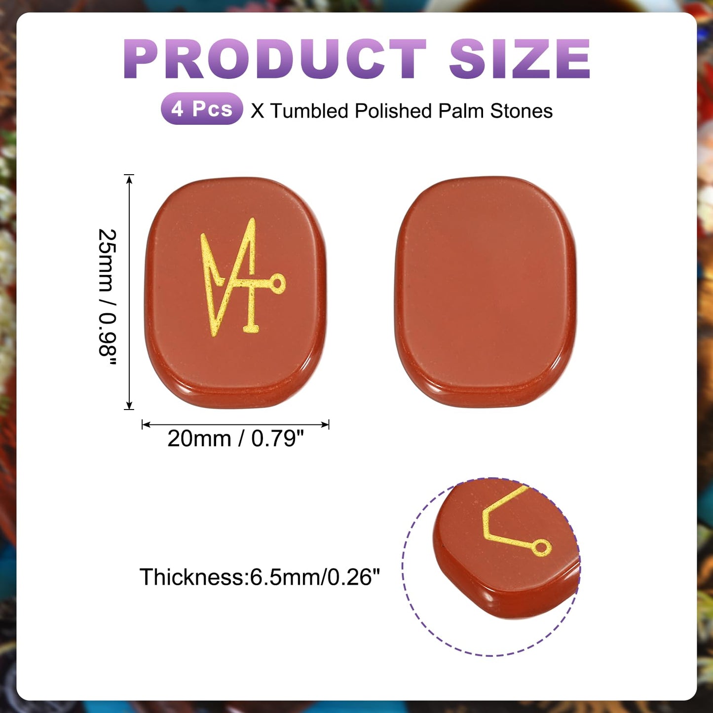 MECCANIXITY 4Pcs Engraved Chakra Stones with Reiki Symbols, Red Jasper Reiki Healing Crystal Gemstone 7 Chakra Crystal Stones Tumbled Palm Stone for Anxiety Relieve
