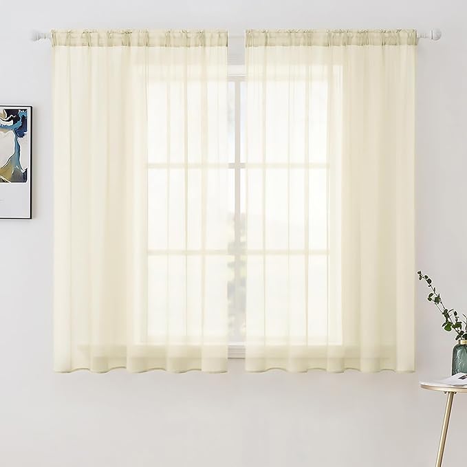 MIULEE 2 Panels Solid Color Light Cream Sheer Window Curtains Elegant Window Voile Panels/Drapes/Treatment for Bedroom Living Room (54 X 63 Inches Light Cream)