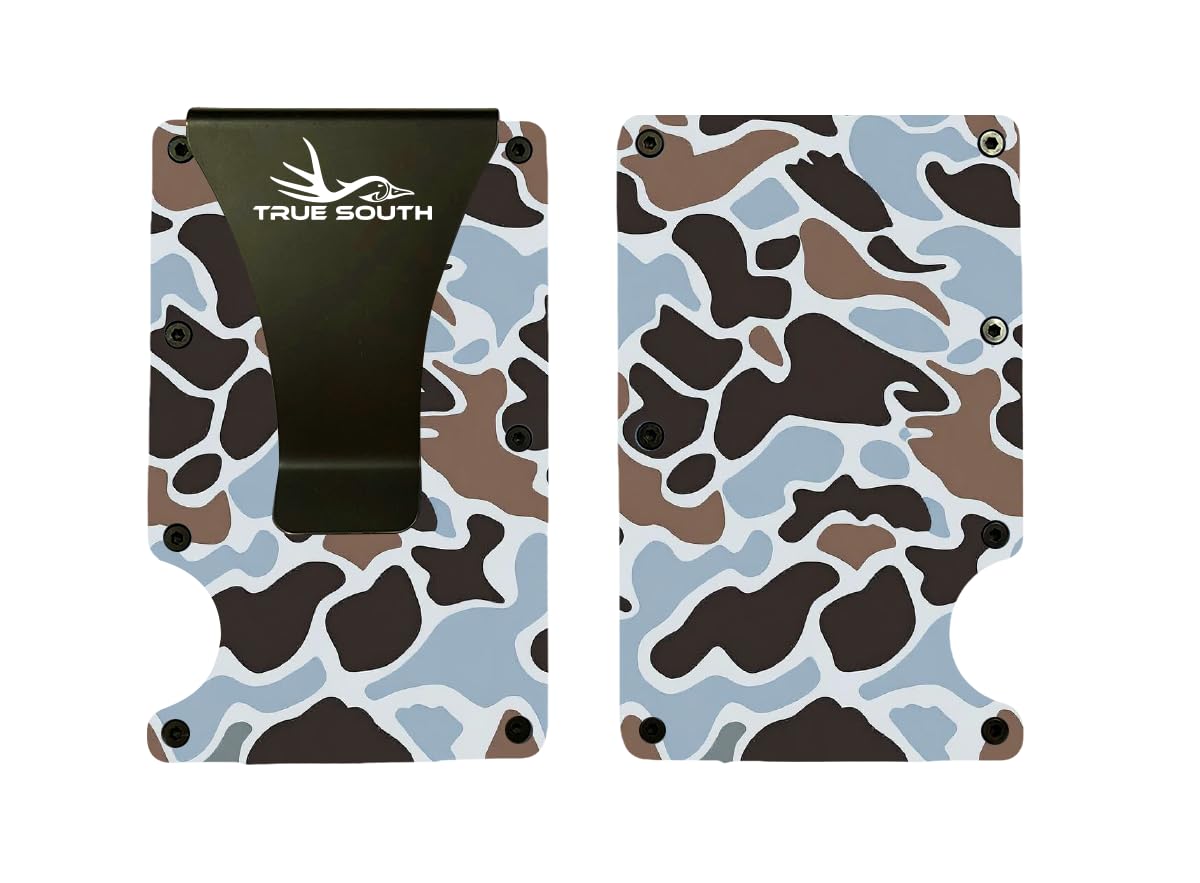 True South RFID Blocking Slim Metal Wallet with Money Clip | Minimalist Alumium Card Holder - Camouflage Front Pocket EDC Wallet for Men, Gift for Him