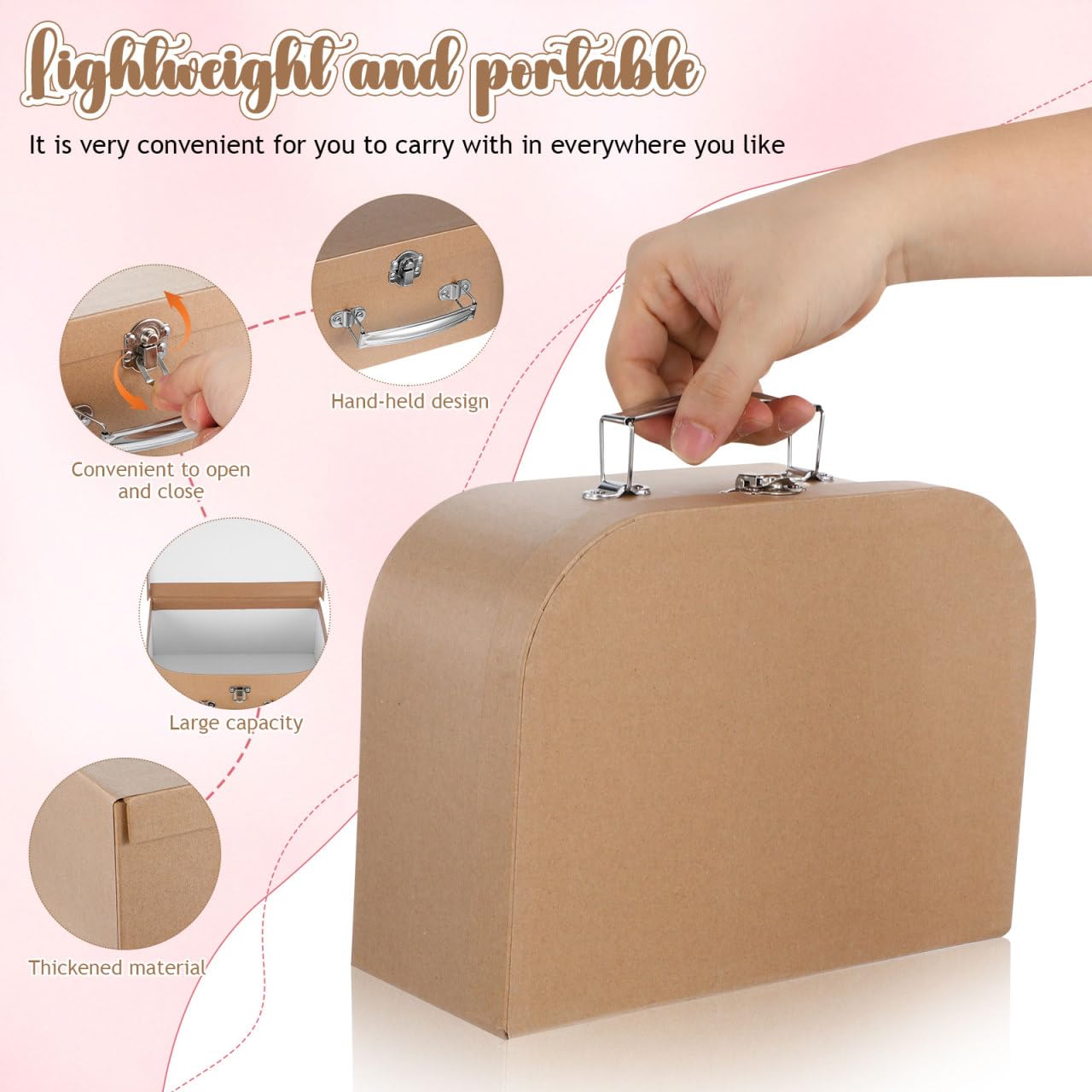 TEHAUX 10" Premium Kraft Paper Suitcase Gift Box with Metal Handle & Latch, Rustic Mini Cardboard Trunk for Bridesmaid Proposal, Keepsake Storage and DIY Wedding Party Favors (Light Brown)