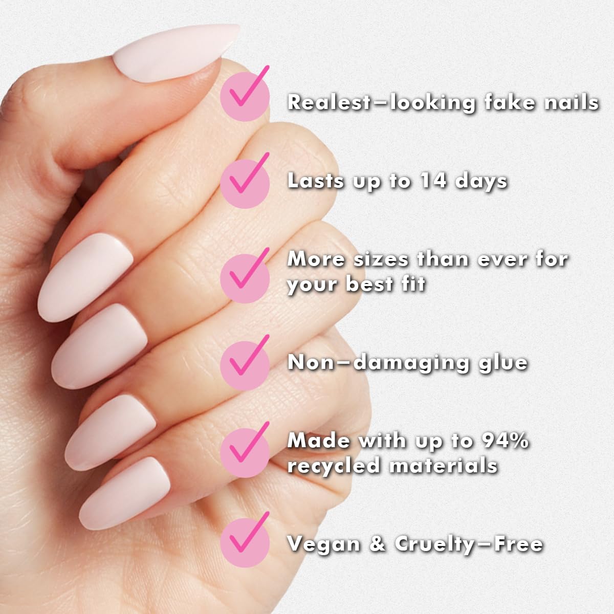 Olive & June Instant Mani Press-On Nails (Glue) | 42 Fake Nails, 21 Sizes | Non-Toxic Long-Lasting Recycled Materials Realistic Look | Salon-Quality at Home | Medium, Oval | GH