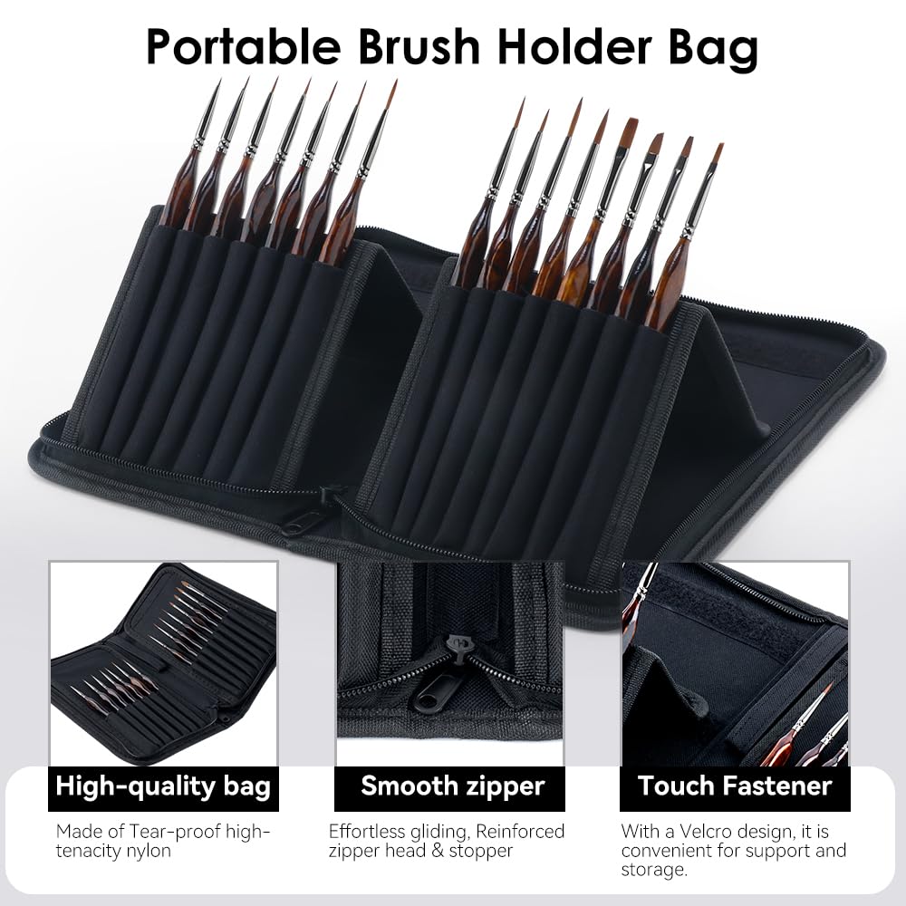 Transon 15Pcs Extra Fine Detail Paint Brushes with Brush Storage Organizer for Model Miniature Painting and Acrylic Watercolor Gouache Painting