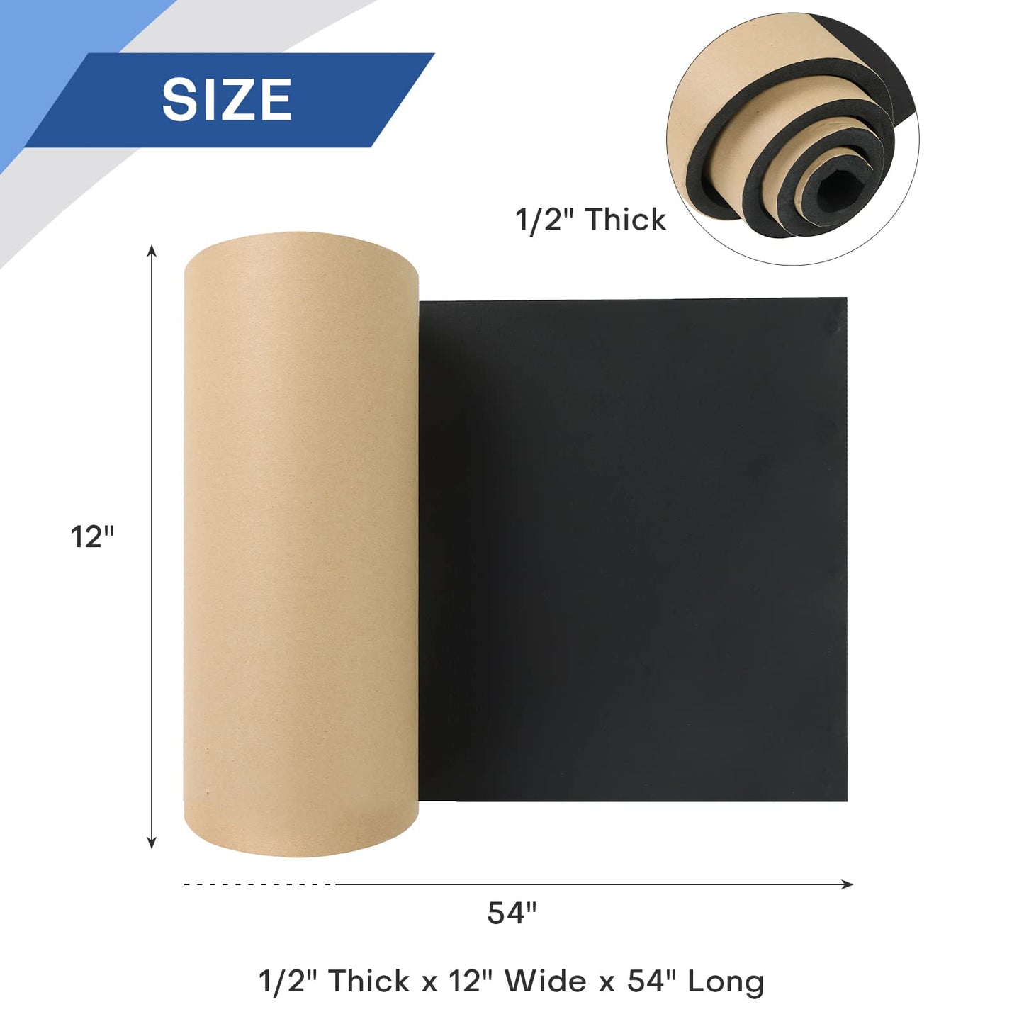 MYFULLY Sponge Neoprene Roll with Adhesive, Waterproof Foam Rubber Sheet Cut to Multiple Dimensions and Lengths for Shock Pad, Gaskets, DIY, Crafts (1/2" Thick x12 Wide x 54" Long)