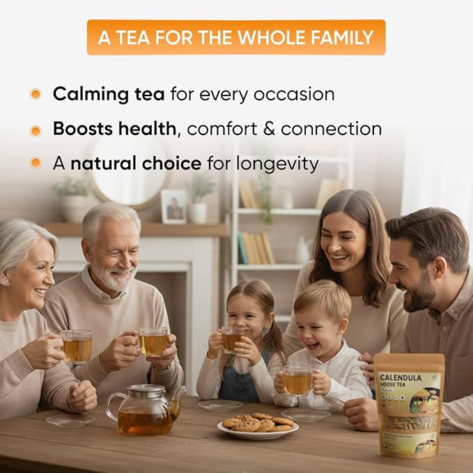 Calendula Loose Tea – 6 oz Size - Marigold & Dried - Calendula Tea Bulk Flowers Gluten-Free and Caffeine-Free Herbal tea for Relaxation, Wallness, From real Flowers with Smooth Taste