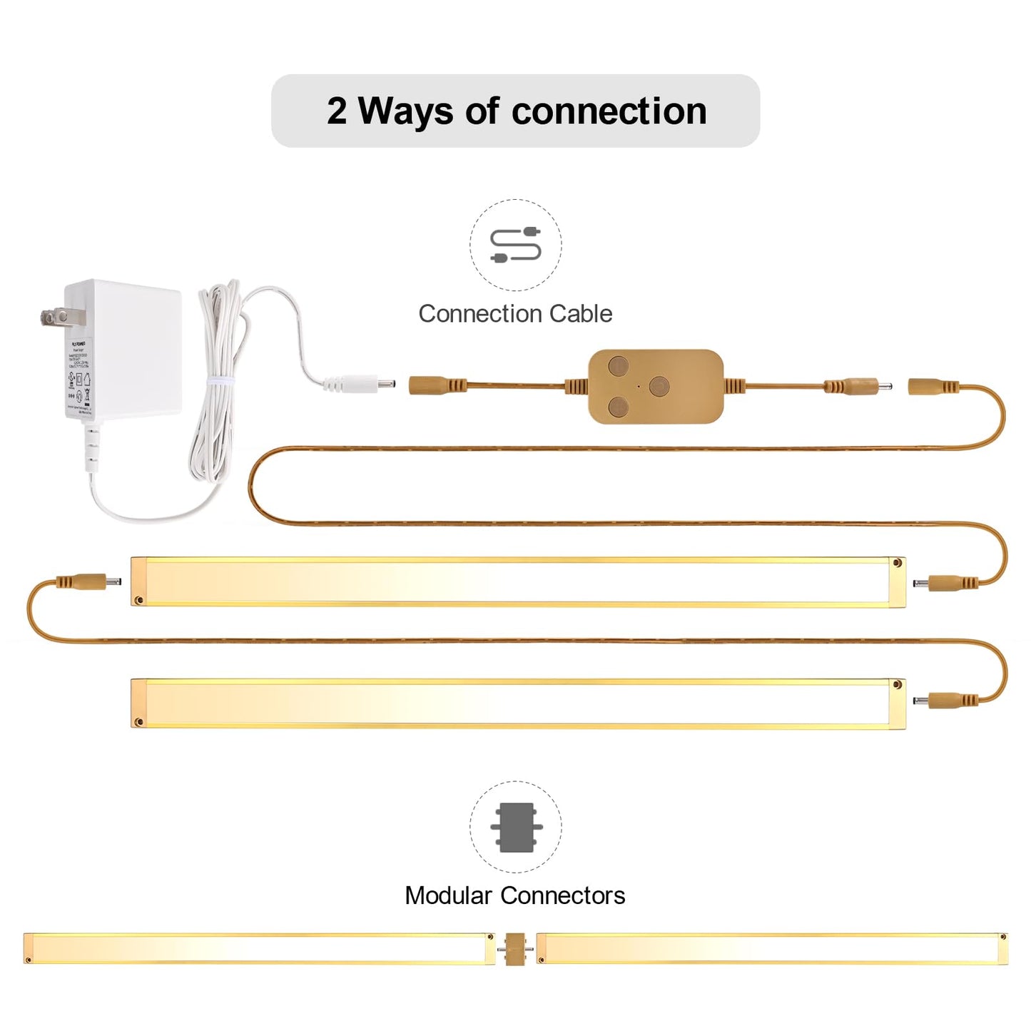 BLESSINGLUX 2pack 20inch Dimmable LED Under Cabinet Light Kit, 2700K to 6000K Smart LED Under Counter Lighting Fixture, Compatible with Alexa, Google Assistant, for Kitchen, Pantry, Shelf (Gold)