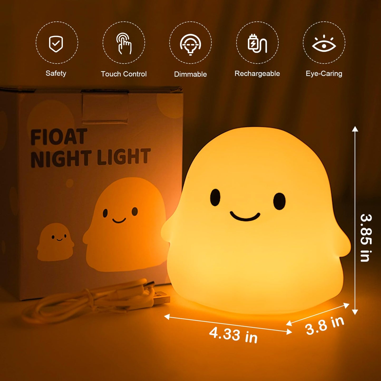 PSDRIQQ Cute Ghost Night Light Squishy Silicone Nursery Nightlight Dimmable Rechargeable Bedside Lamp with Timer & Tap Control, Christmas Gift Halloween Decor