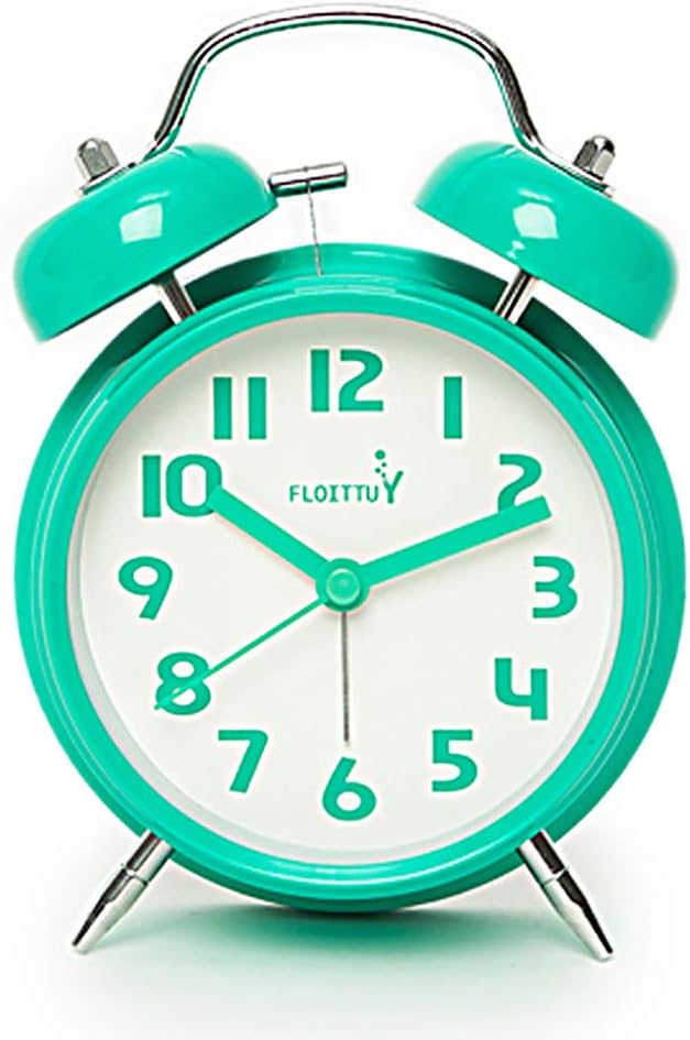 FLOITTUY {Loud Alarm for Deep Sleepers) 4'' Twin Bell Alarm Clock with Backlight for Bedroom and Home Decoration (Mint Green)