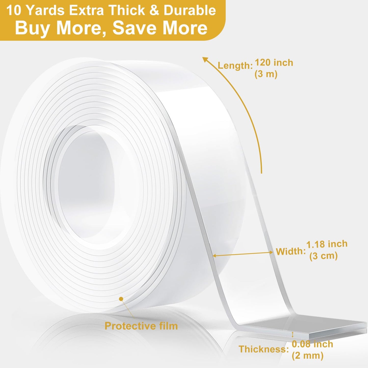 WINNOW Bulk Heavy Duty Nano Double Sided Tape (2 Rolls, 1.2"x120") - Industrial-Strength Adhesive for Student/Office/Classroom/Dormitory Facility Supplies ，Reusable & Removable Mounting Solution