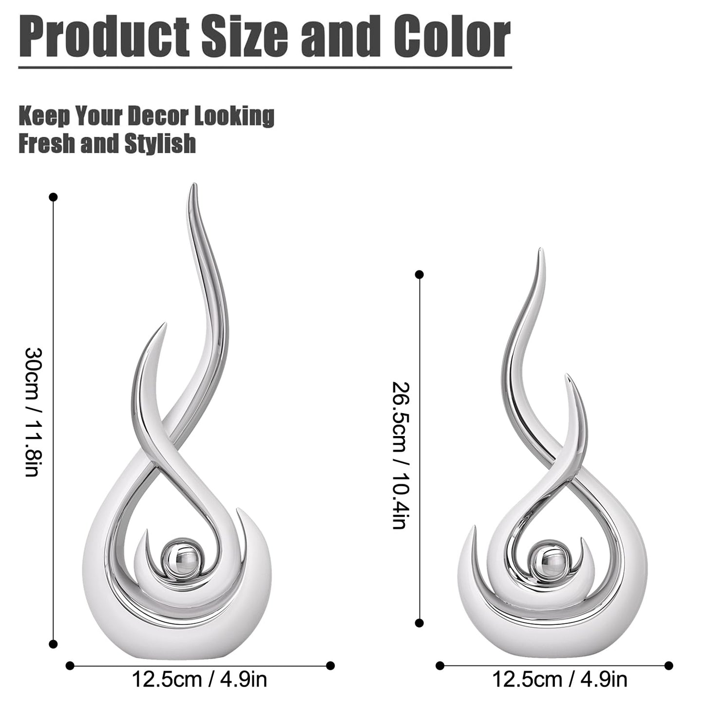 Modern Abstract Art Home Decor Accent,Contemporary Statues Coffee Table Decor for Living Room,Table Centerpieces for Dining Room,Ceramic Sculptures Knick Knacks for TV Stand Show Piece (White Silver)