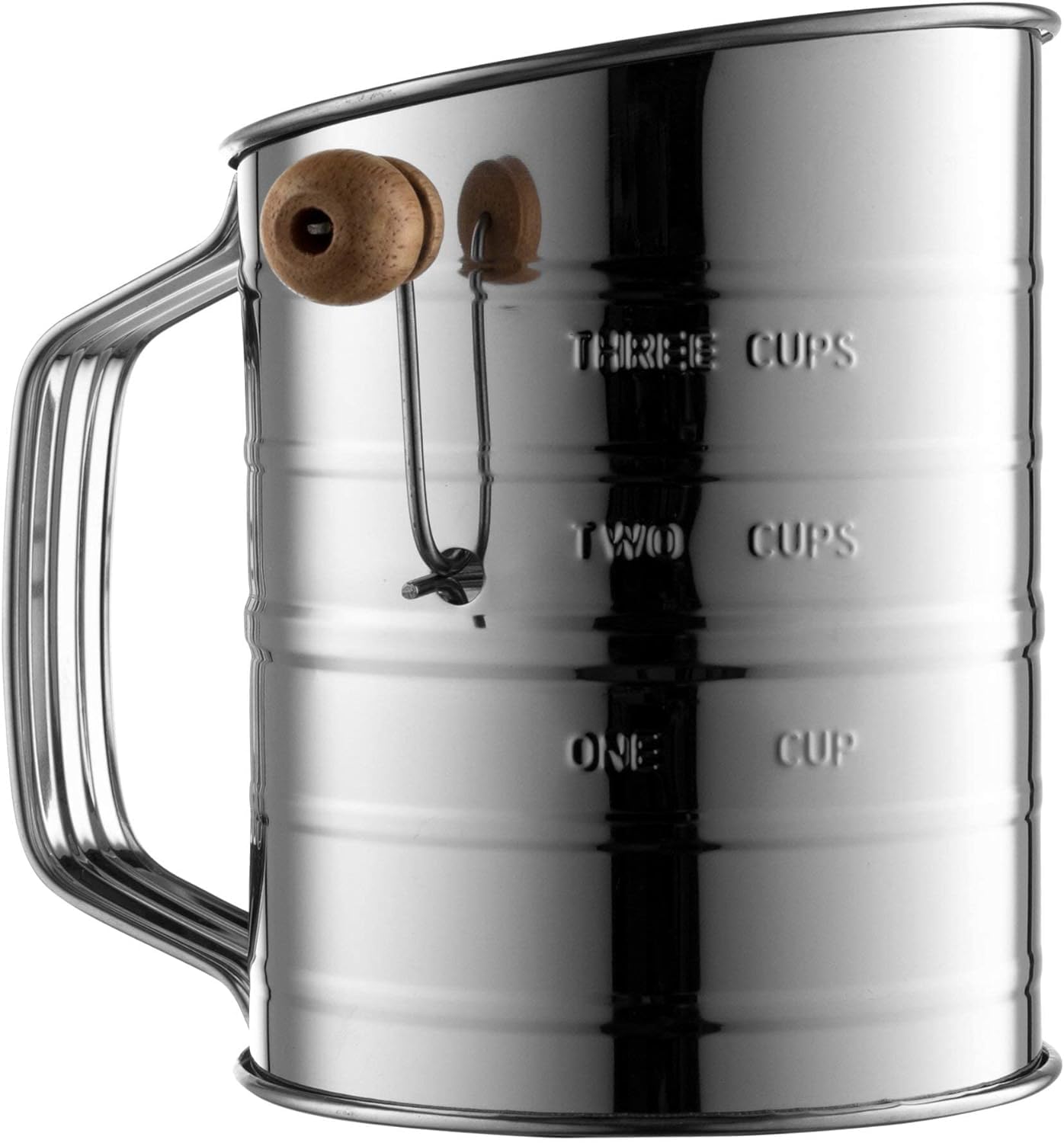 Bellemain 5 Cup Flour Sifter for Baking Fine Mesh Rotary Hand Crank with Loop Agitator for Quick Sifting, Flour Sifter Stainlees Steel