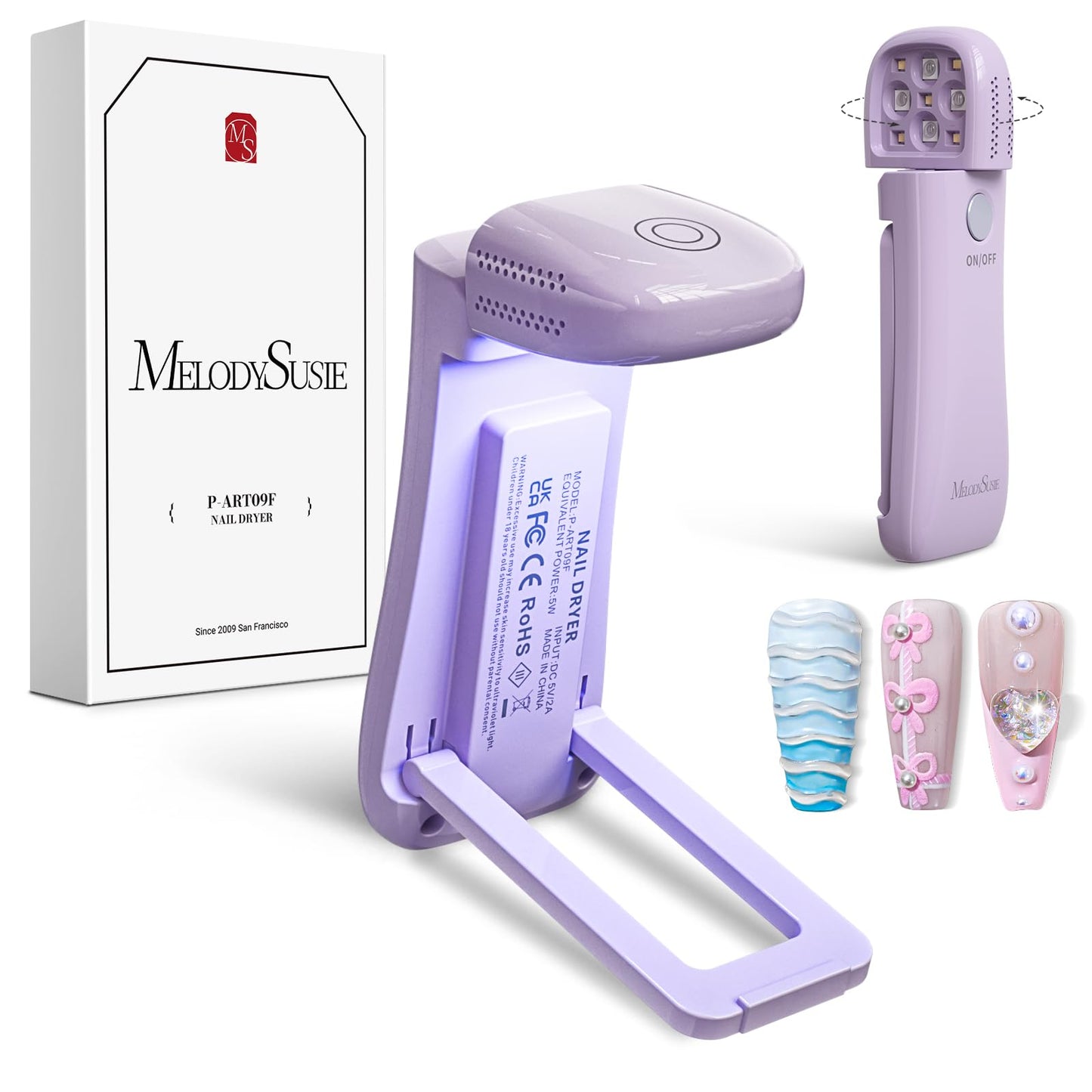 MelodySusie Cordless UV Nail Lamp with Fold-Out Stand,P-Art09F Foldable UV Light with 2-in-1 Lighting & Curing Function, Rechargeable, Flash Cures All Soft Gels Especially Half-Cured, Base & Top Coat