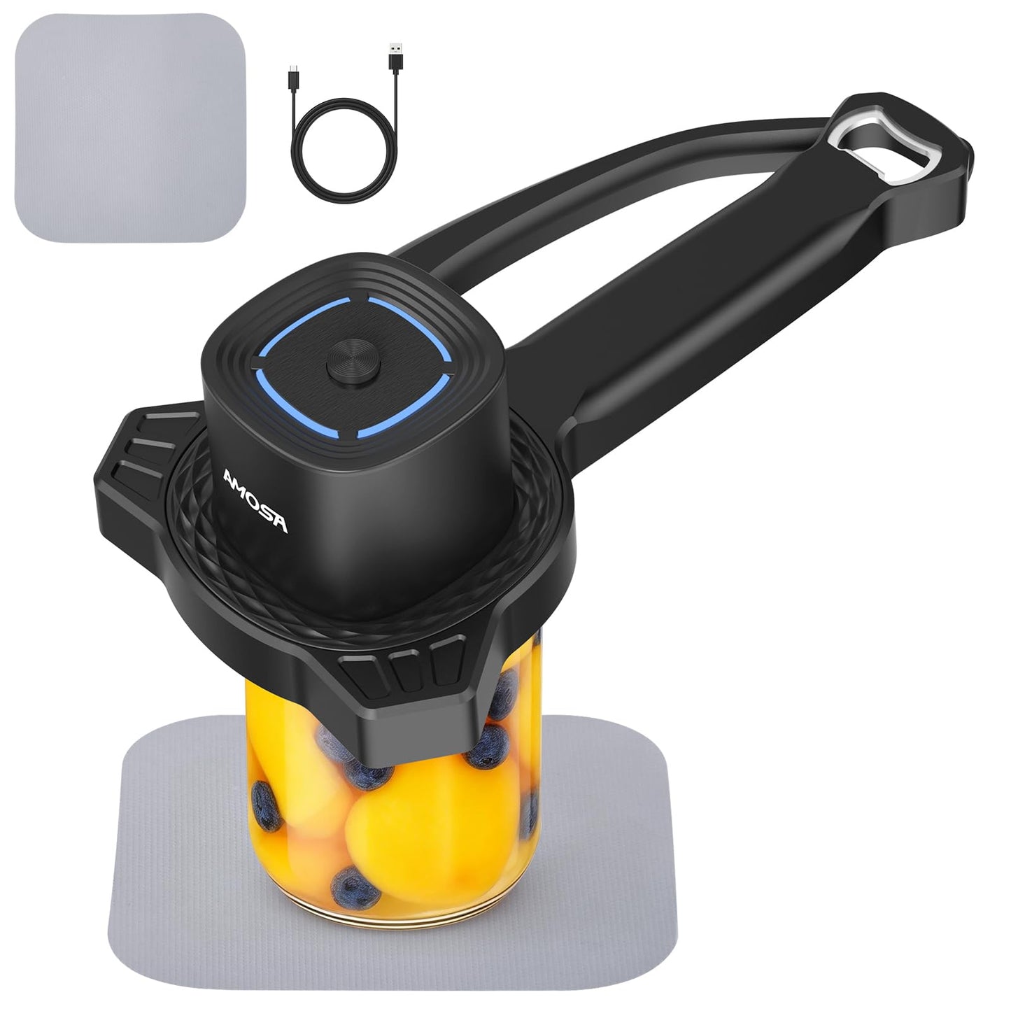 AMOSA Electric Jar Opener with Gripper Pad, Auto-Tighten & Manual Twist Jar Lid Opener, Lid Opener & Bottle Opener for Seniors, Arthritis Sufferers, Weak Hands