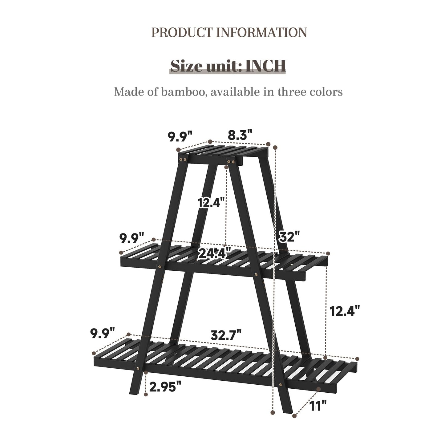 STDDRE Plant Stand For Indoor Outdoor Tiered Plant Shelf 3 Tier 8 Potted Bamboo Flower Holder Ladder Rack For Multiple Triangle Table Plant Pot Stand (Black)