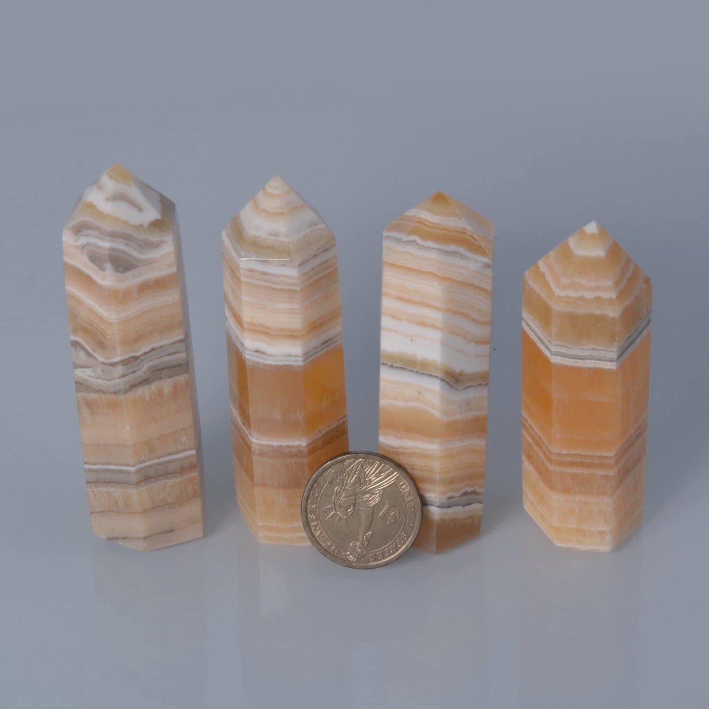Large Banded Calcite Gemstone Crystal Hexagonal Pointed Tower Reiki Chakra Faceted Prism Wand Stone Home Decor