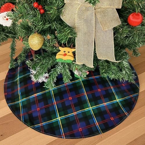 Malcolm Tartan Blue & Green Printed Christmas Tree Skirt, 48 Inch