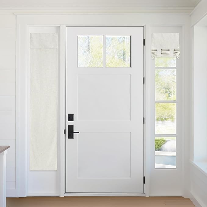 RYB HOME 100% Blackout Door Window Curtains for Sidelight, Natural Linen Blended Privacy French Door Blinds Thermal Insulated Room Darkening Window Shades, W12 x L69 inch, 1 Panel