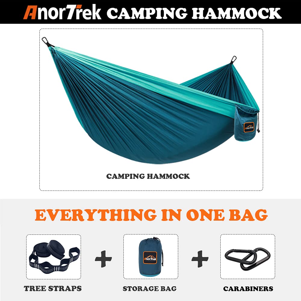 AnorTrek Camping Hammock, Super Lightweight Portable Parachute Hammock with Two Tree Straps Single or Double Nylon Travel Tree Hammocks for Camping Backpacking Hiking Blue&Dark Blue