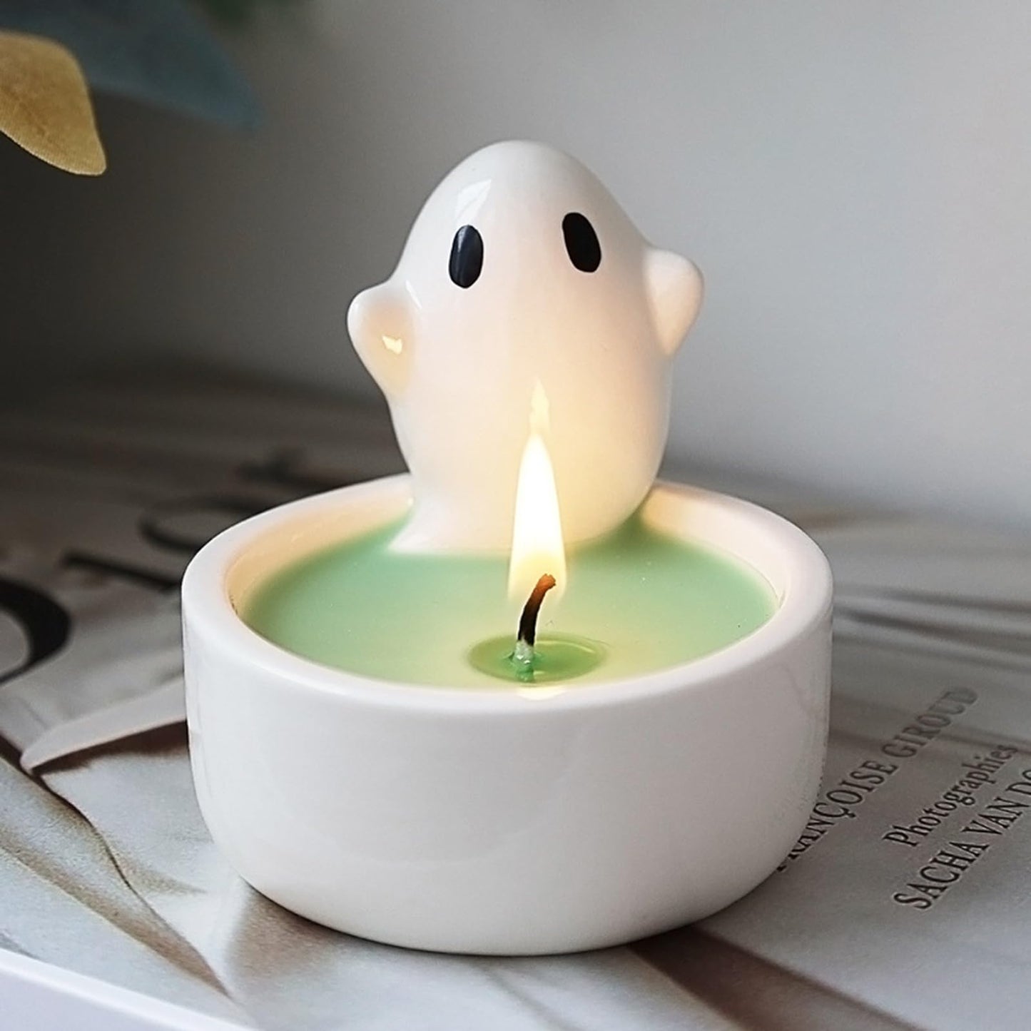 Lucklybestseller Cute Cartoon Small Ghost Candle Holder,White Handmade Ceramic Candlestick,Tea Light Holders,Halloween Decorative Candlestick,Gift for Lovers Mothers Friends(Ghost)
