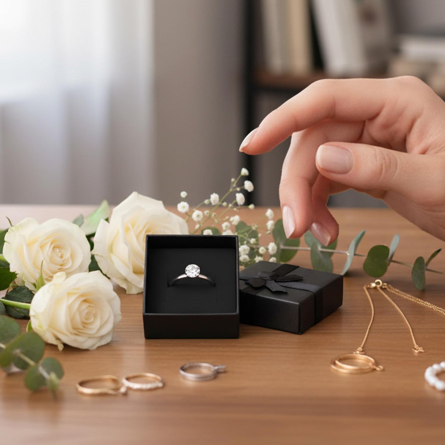 Lyksgir 72 Pcs Ring Boxes Bulk, 1.5 x 1.5 In Hard Cardboard Jewelry Box with Ribbon Bow, Cardboard Ring Gift Box Set with Bow Square, for Jewelry Organization, Gift Giving & Special Events(Black)