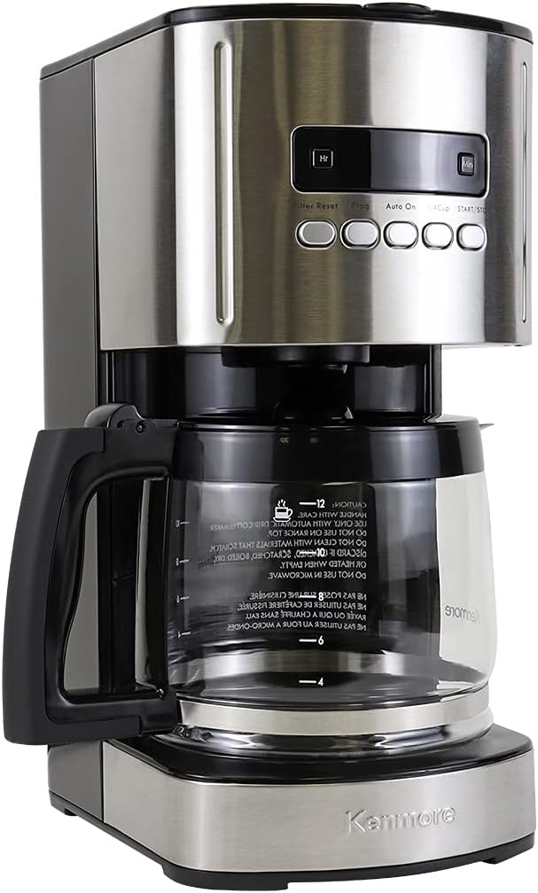 Kenmore Drip Coffee Maker - 12 Cup Programmable Cafe Machine With Glass Pot, Regular & Bold Brew, Auto Shut Off Large Water Reservoir, Reusable Filter, Kitchen Appliances, Black