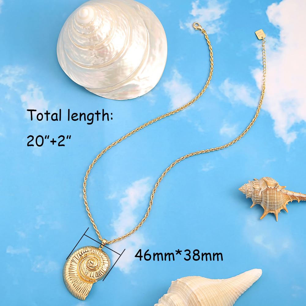 CANEVINKA 18K Gold Plated Conch Pendant Necklace for Women Boho Sea Shell Necklace Beach Mermaid Jewelry