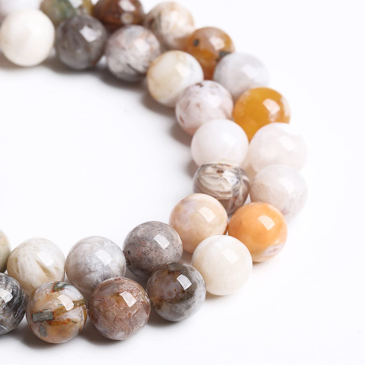 6MM 60PCS Natural Stone Bamboo Leaf Agate Loose Beads for Jewelry Making DIY Bracelet Necklace