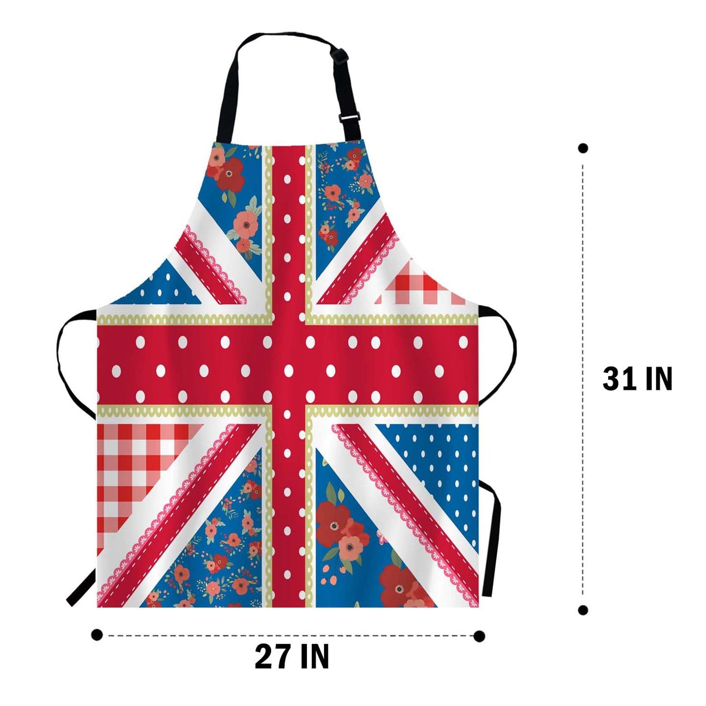 WONDERTIFY British Flag Apron,England Flag in Chic Floral Style Bib Apron with Adjustable Neck for Men Women,Suitable for Home Kitchen Cooking Waitress Chef Grill Bistro Baking BBQ Crafting Apron
