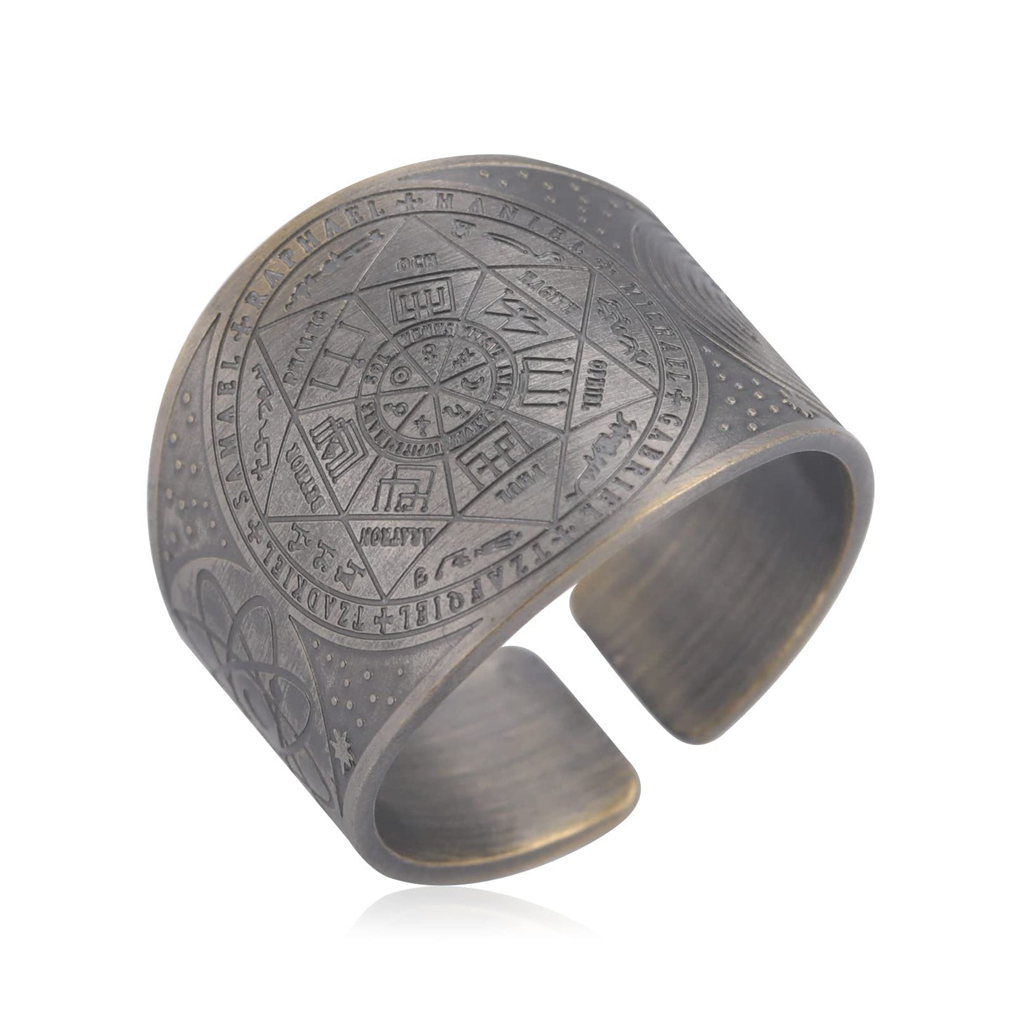 Amaxer Seven Archangels Ring for Men Copper The Seal Of Solomon Tetragrammaton Archangels Protection Ring Statement Band for Men Women (19mm-brown)