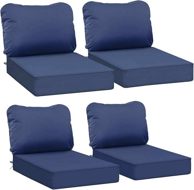 AAAAAcessories Outdoor Deep Seat Cushions, Waterproof, Fade-Resistant Patio Furniture Replacement Cushions, 25.5" x 25.5" x 5" + 25.5" x 19", Set of 4, Navy Blue