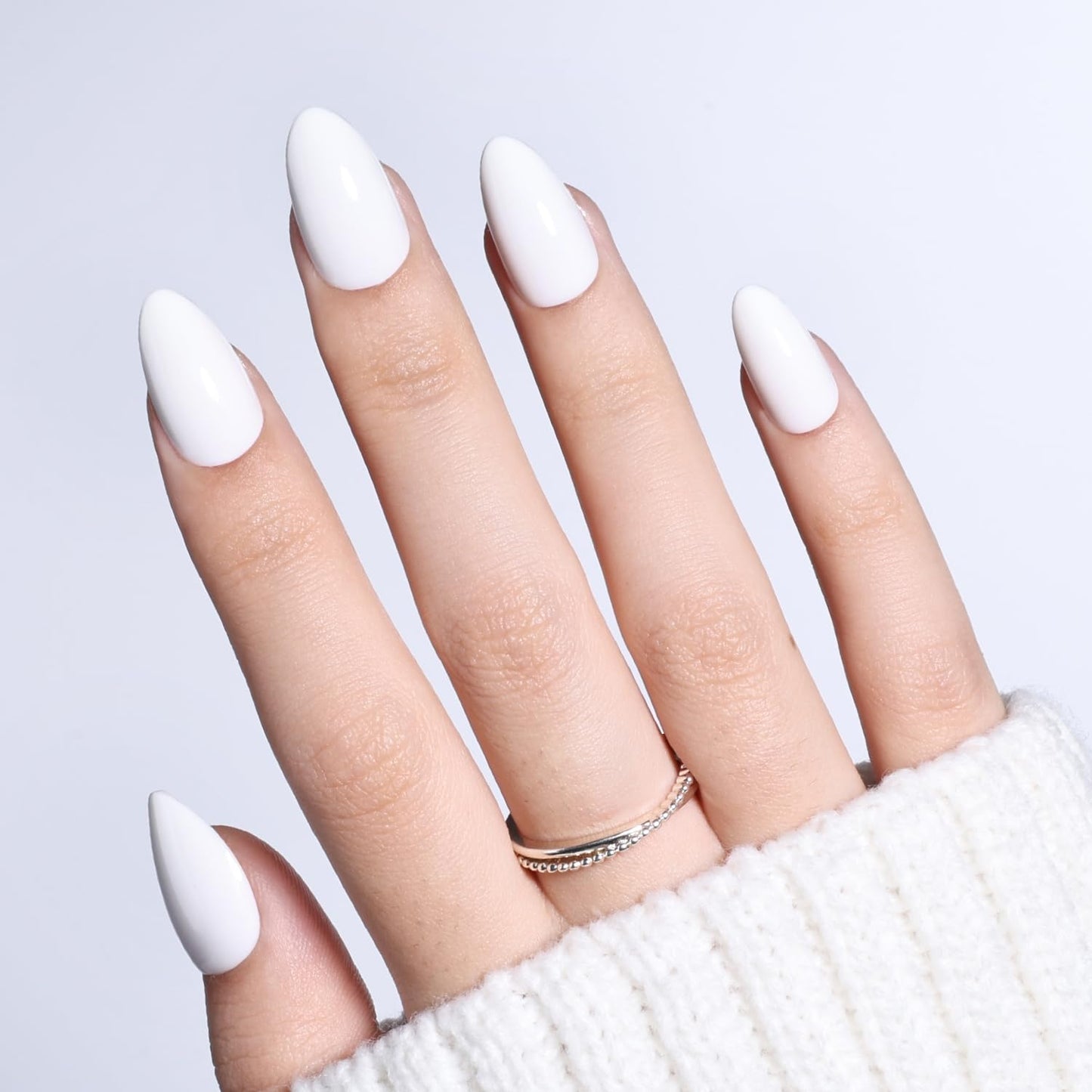 Leefrei White Press On Nails - Glossy Short Almond Press on Nails Milky Nails Press Ons for Women DIY Fake Nails Kit with Glue, Reusable Glue on Nails Short in 16 Sizes - 32pcs, Pure White