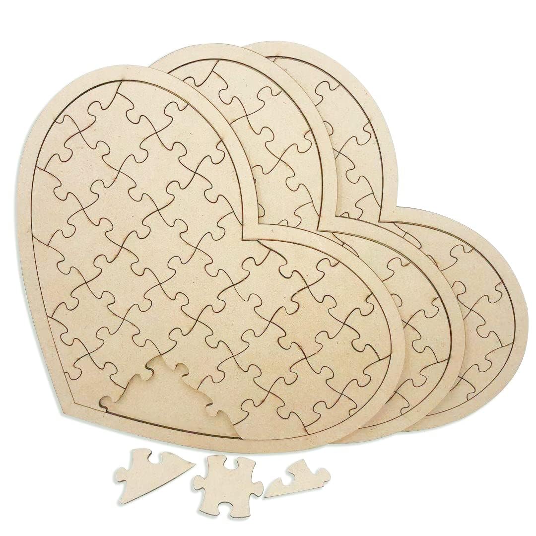 3 Pack Blank Wooden Heart Shaped Jigsaw Puzzle 11.2x8.4 Inch Unfinished Wooden Puzzle Board Heart Shaped Canvas for DIY
