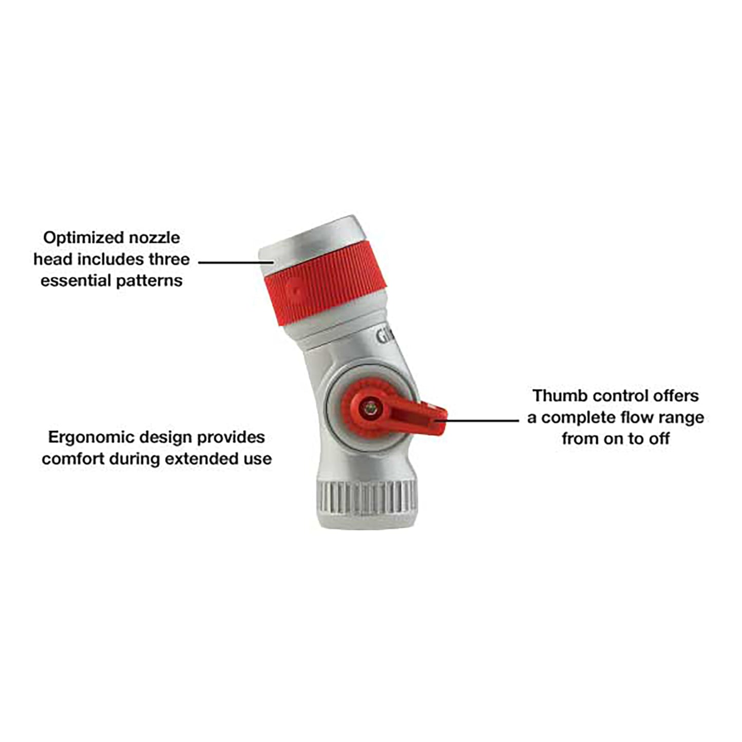 Gilmour Pro 3 Pattern Utility Hose Nozzle with Insulated Grip, Heavy Duty Hose Nozzle for Watering and Cleaning