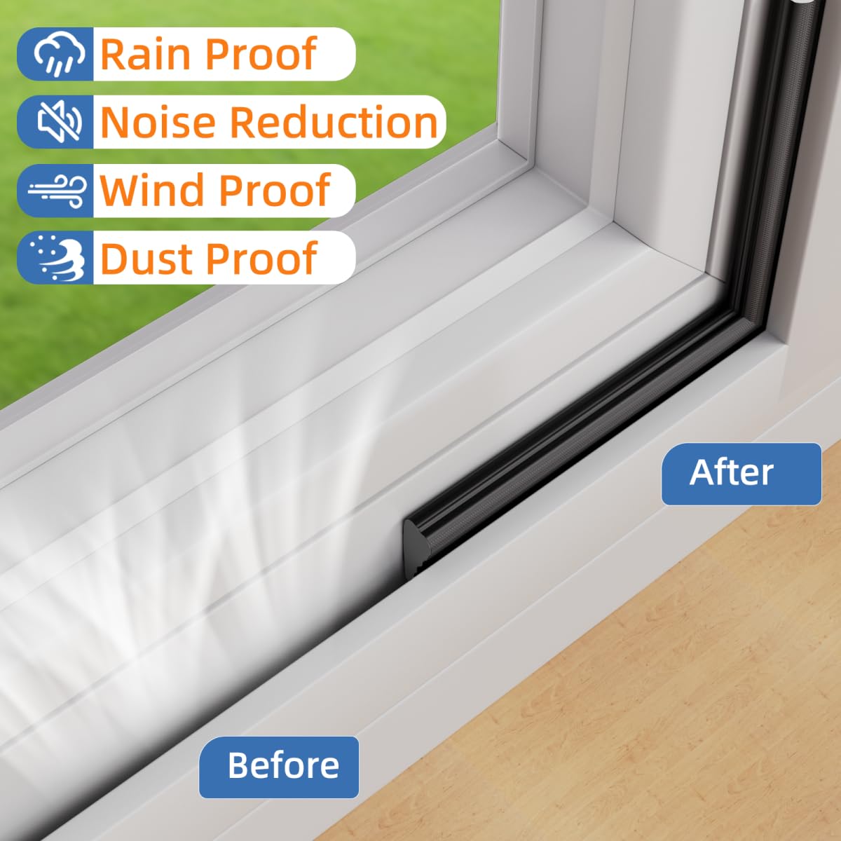 Wedge Shape Window Weather Stripping Door Frame Seal 3Pcs×196” Black (49 Foot)