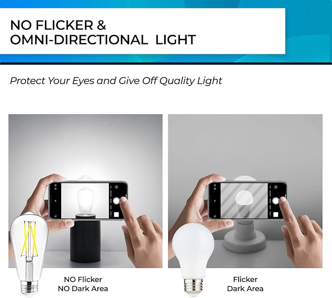 Hizashi LED Edison Bulbs, 6W, Equivalent 60W, Dimmable E26 LED Bulb, Daylight 5000K, 90+ CRI 700 Lumens, ST19 Vintage Light Bulbs, Clear Glass, Pack of 3