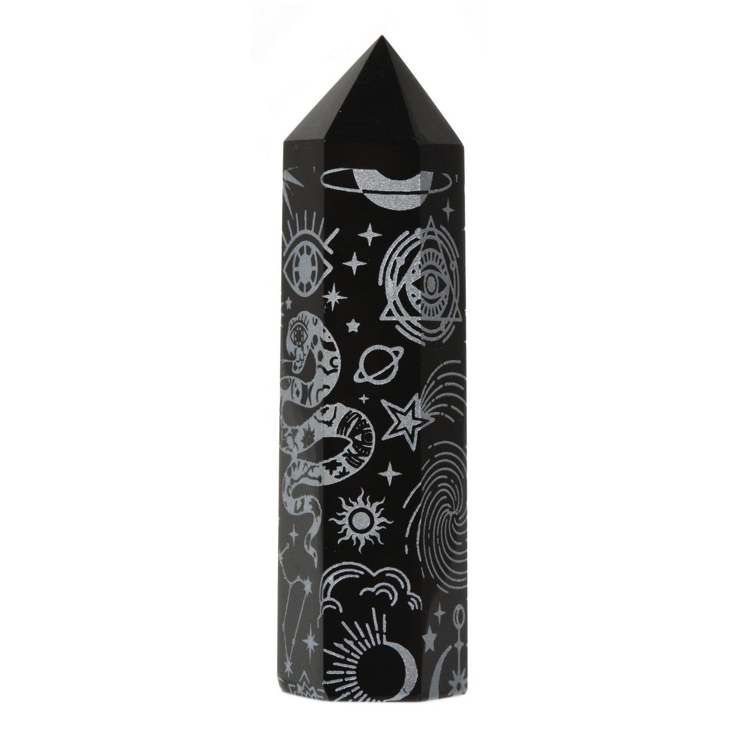 Black Obsidian Moon and Witch Crystal Tower Healing Crystal For Spiritual Use Hexagonal Point Reiki Chakra Gemstone Home Office Decor
