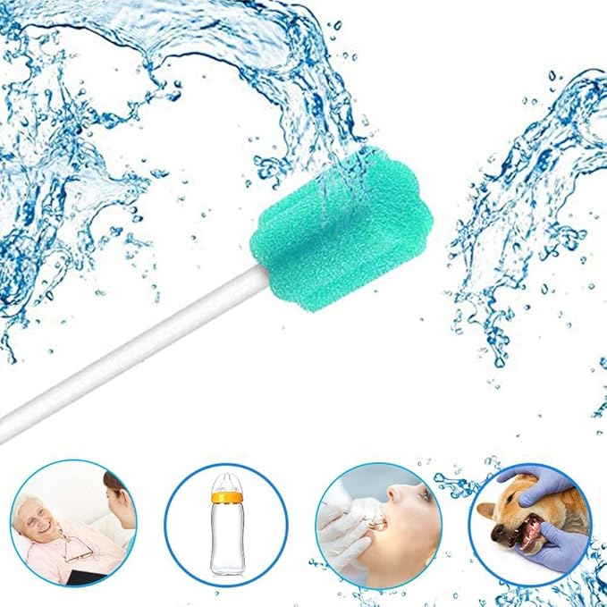 Wellgler's Mouth Swabs for Elderly，Disposable Oral Swabs. Green (Bag of 50 swabs)