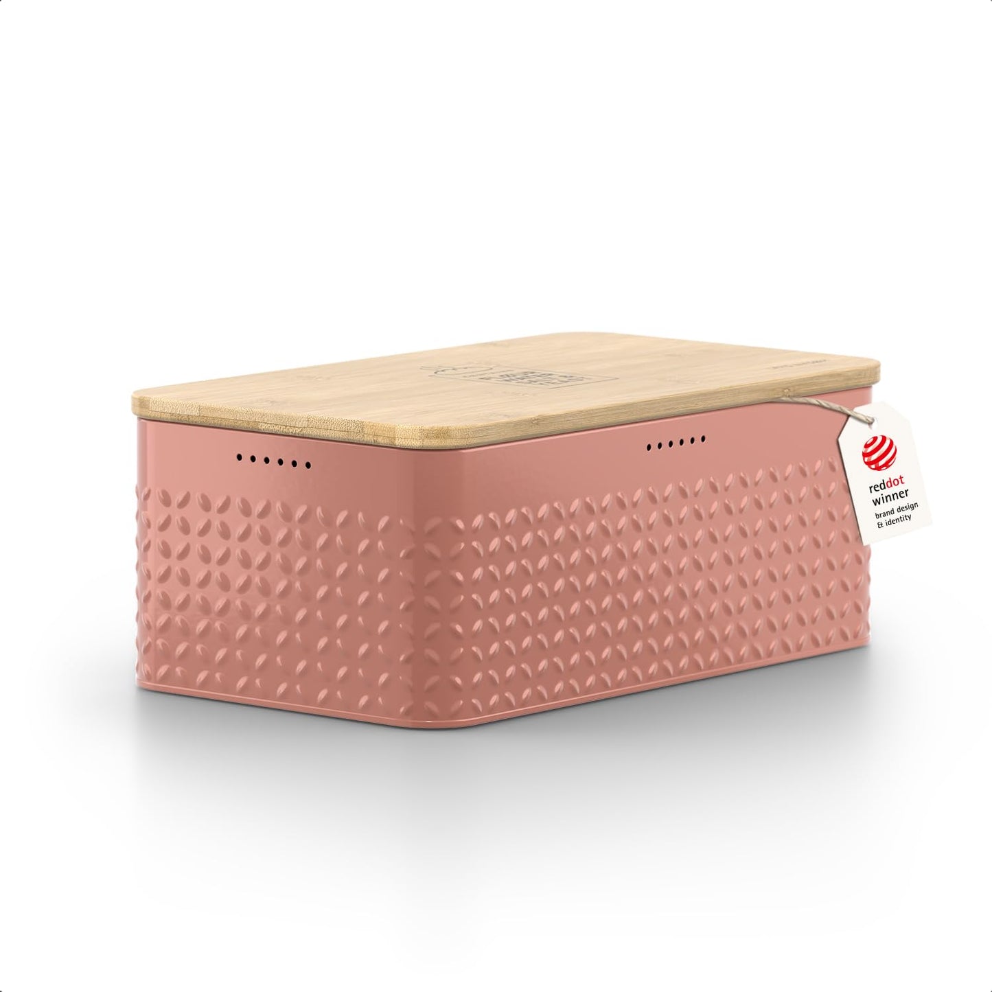 LARS NYSØM Bread Box I Metal Box for long lasting freshness I Bread Bin with bamboo lid usable as cutting board I 13.4x7.7x5.3In (Brick Red)