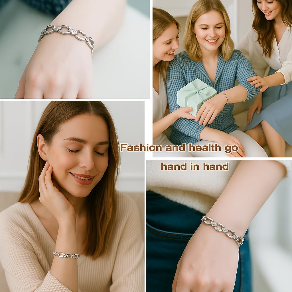 38 Elegant Titanium Magnetic Bracelet for Women Magnetic Functions with Free Link Removal Tool Christmas gift (Silver)