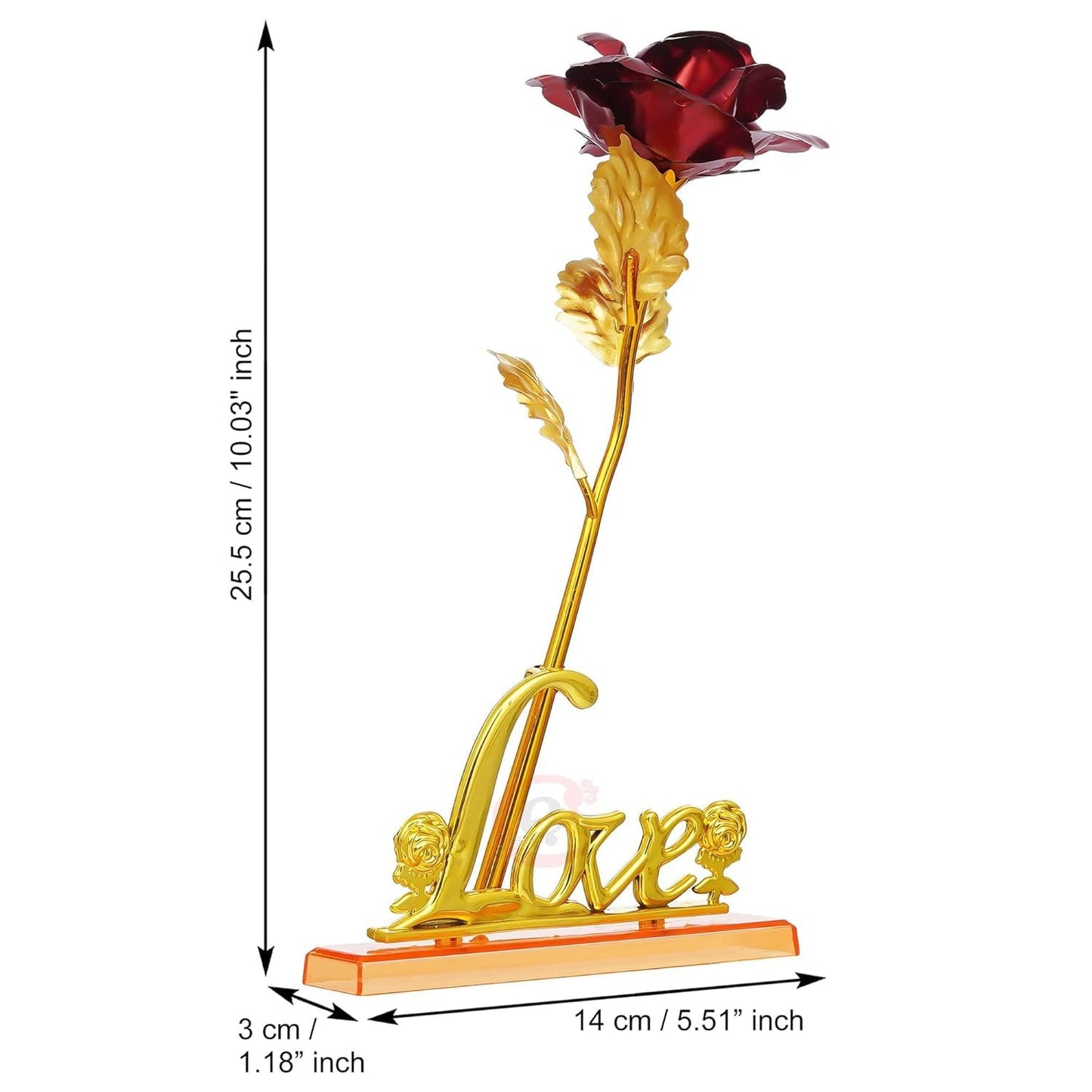 Rose Gift Box with Golden Love Stand – Romantic Artificial Flower Arrangement with Carry Bag for Valentine’s Day, Anniversary, Birthday & Special Occasions (Red)