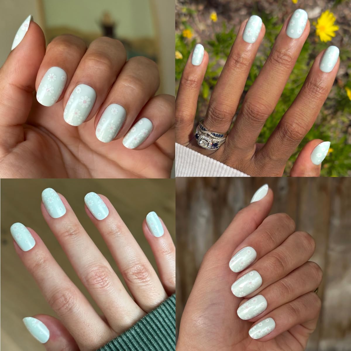 Olive & June Maximalist Instant Mani Press-On Nails (Glue) | 42 Fake Nails, 21 Sizes | Non-Toxic, Long-Lasting Big, Bold Gorgeous Realistic Look | Short, Round | Teal Chrome Flower Shower
