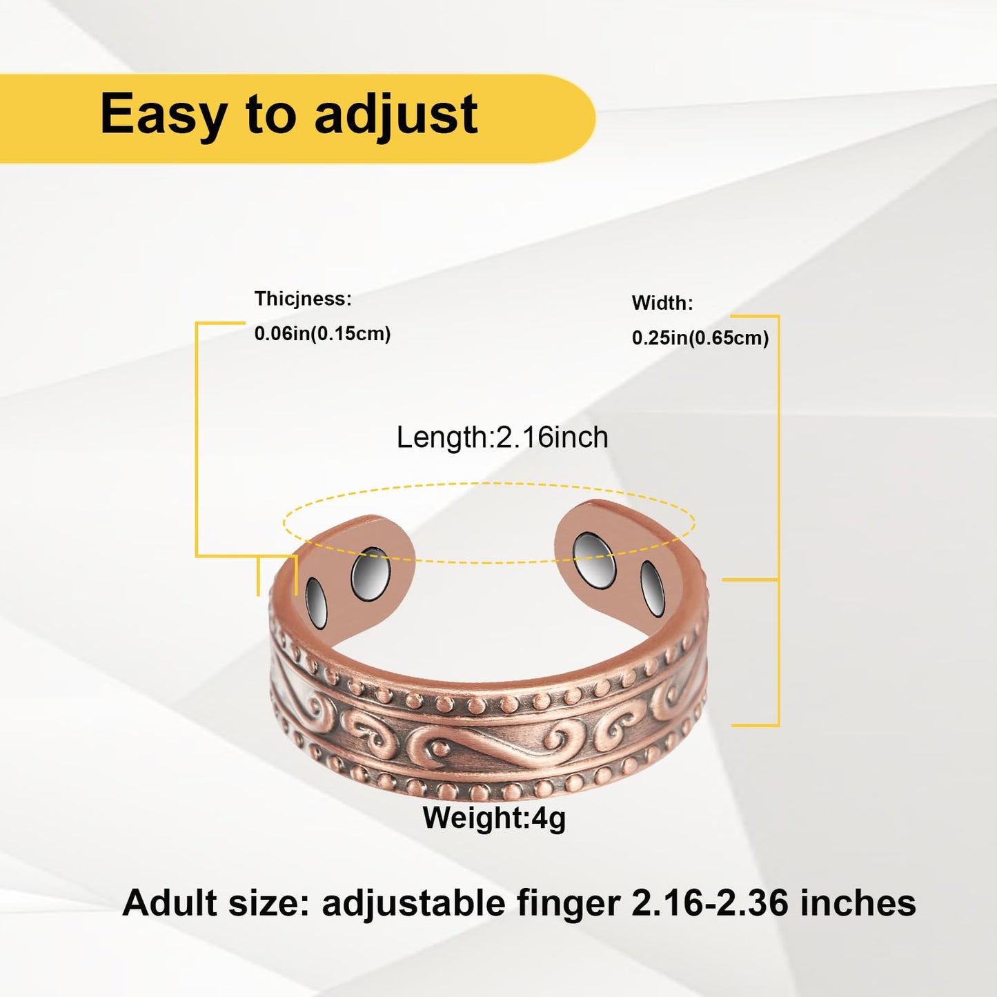 EnerMagiX Copper Rings for Women, 99% Pure Copper Retro Adjustable Magnetic Ring,Copper Jewelry Present (0955)