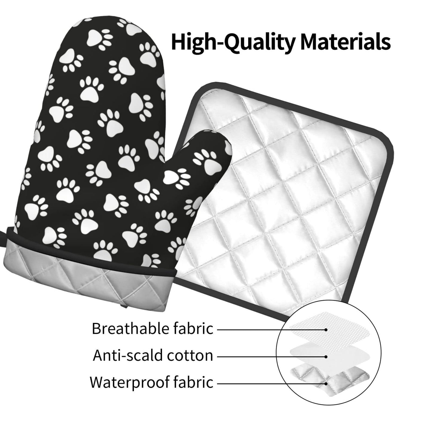 Oplp Dog and Cat Paw Print Oven Mitts and Pot Holders Heat Resistant Oven Mitts Safe for Baking Cooking BBQ