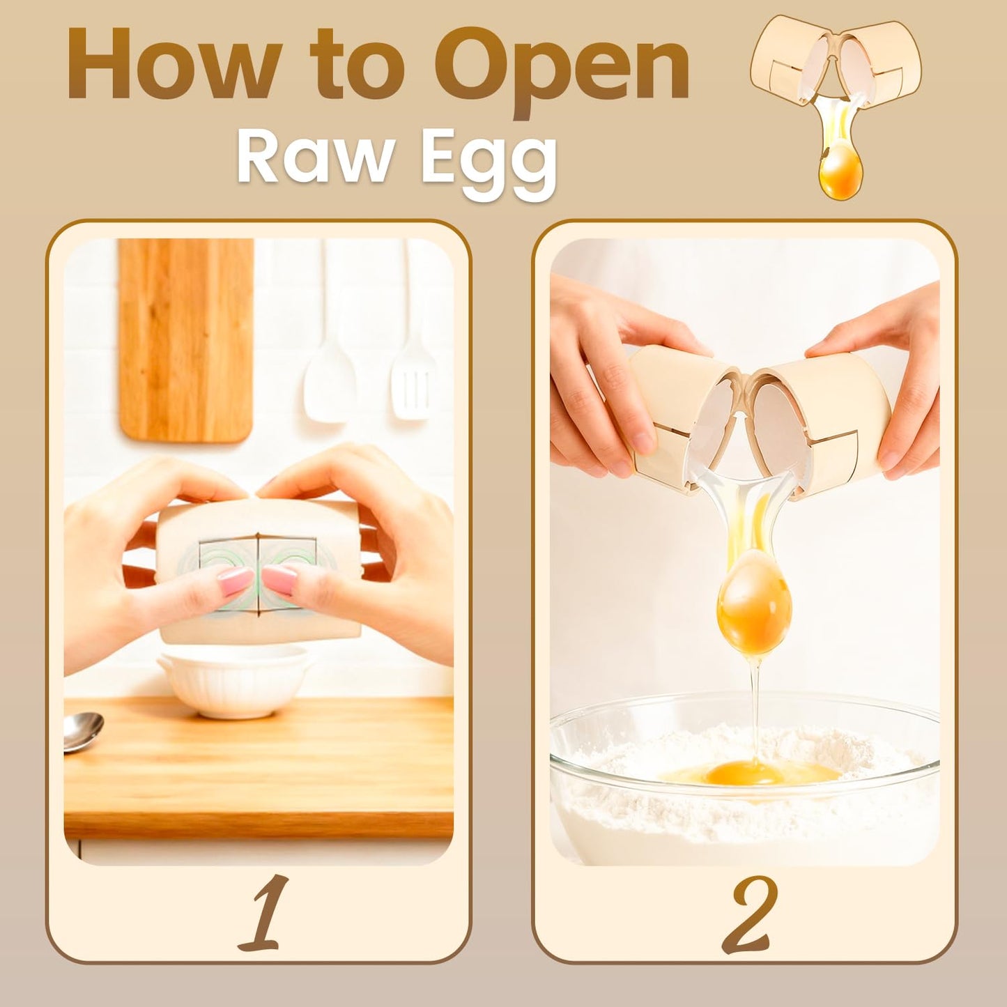 2 in 1 Egg Shell Opener with Piercer, Hard Boiled Egg Peeler, Cute Egg Cracker for Raw Eggs, Egg Separator for Home Kitchen Gadgets Tool, Beige