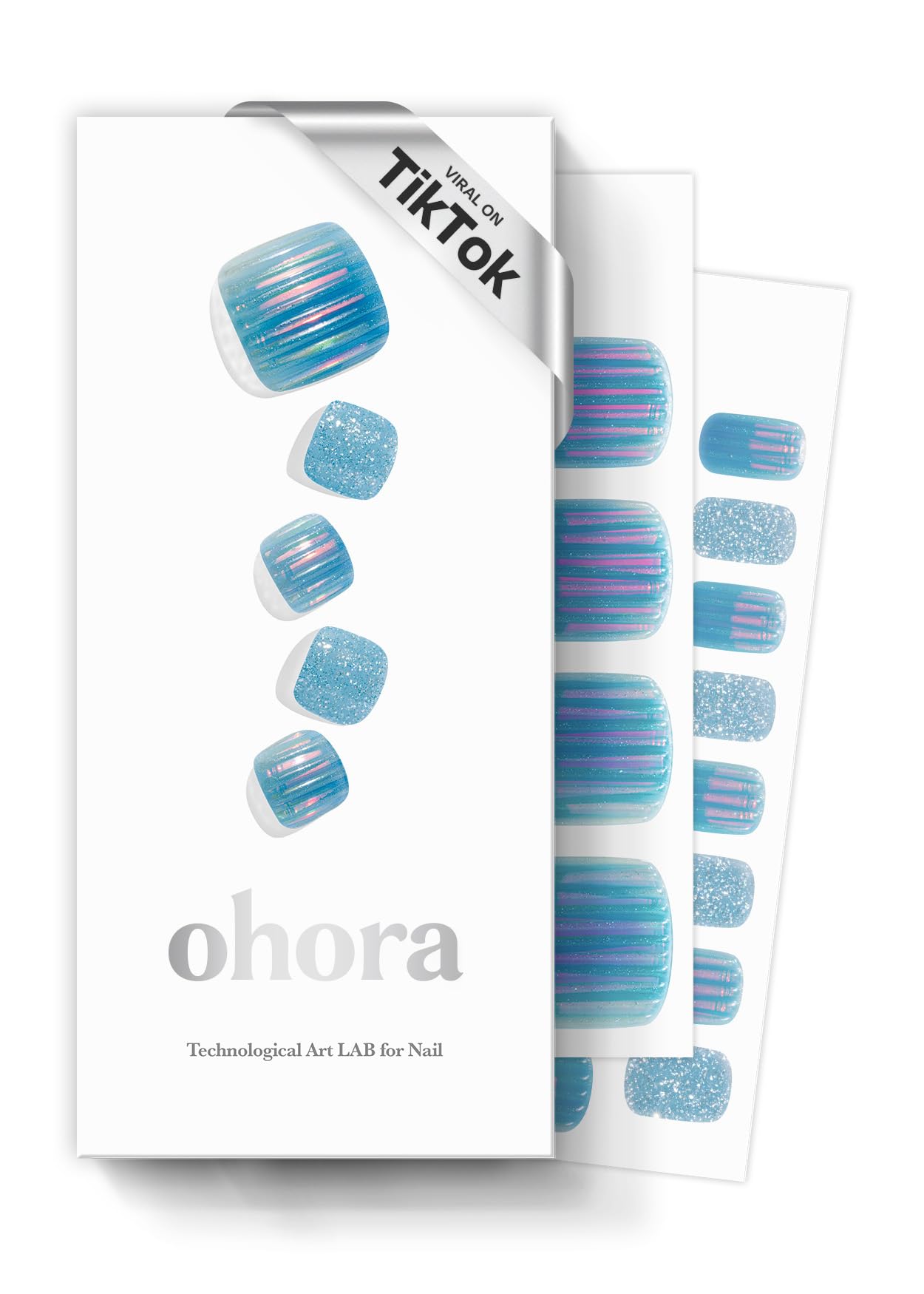 ohora Semi Cured Gel Pedi Strips (P Baccarat Blue) - Works with Any Nail Lamps, Salon-Quality, Long Lasting, Easy to Apply & Remove - Includes 2 Prep Pads, Nail File & Wooden Stick