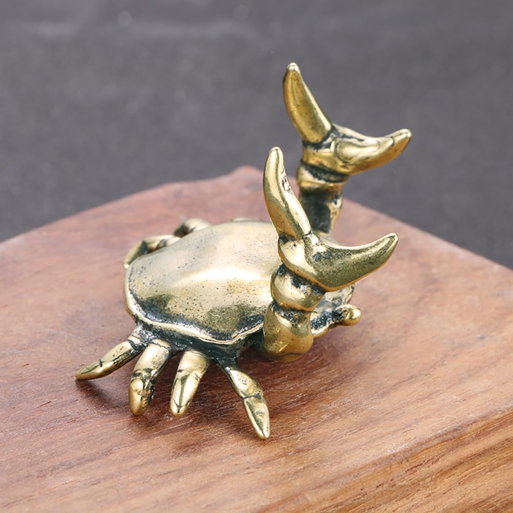 Qaoliffa Funny Crab Pen Holder, Bronze Weightlifting Crab Desk Pen Stand for Office Display Decoration