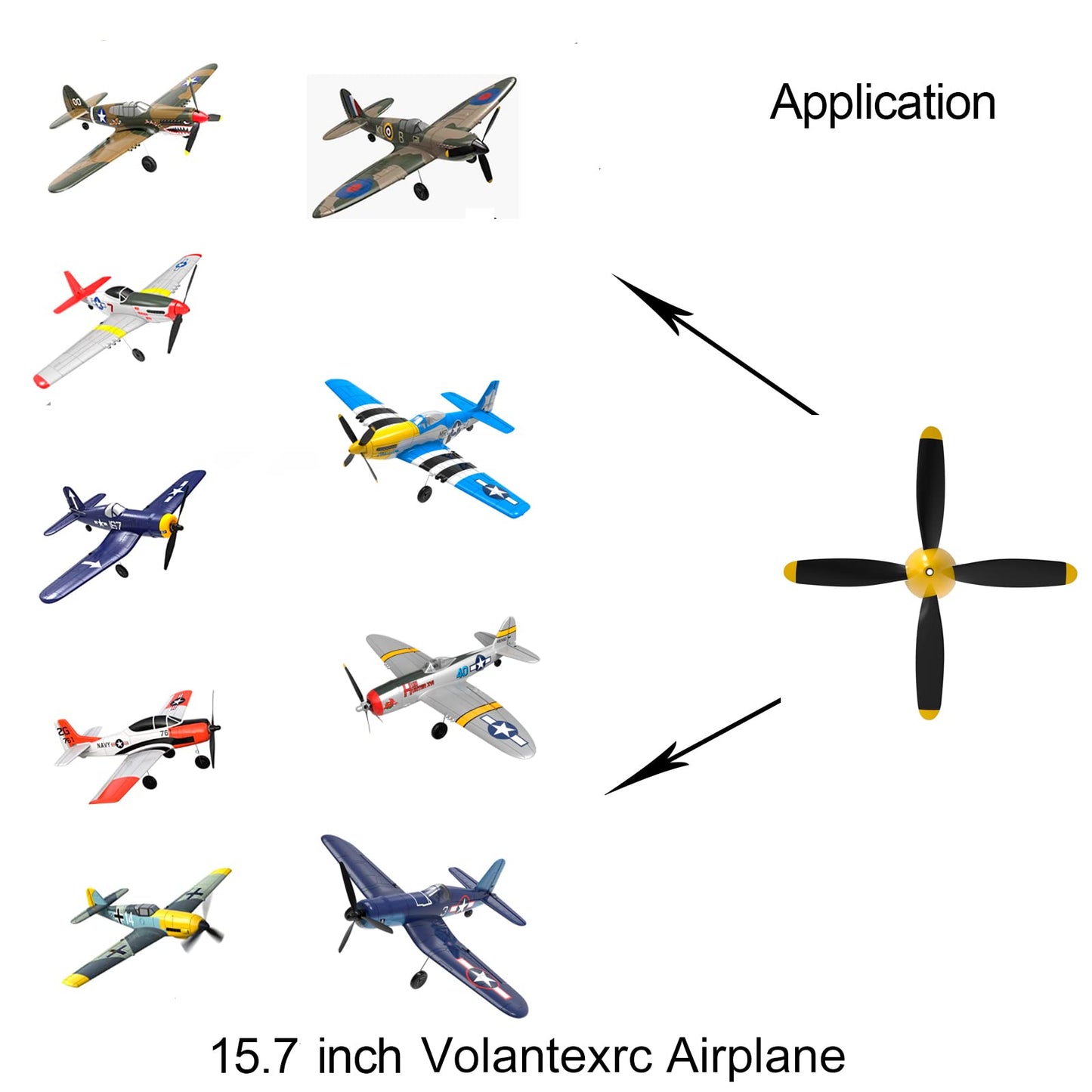 Moonzeamus 3 Sets Rc Plane 4-Blade Propeller with Propeller Savers and 3 Adapters for VOLANTEXRC 761-11 761-12 761-13 P40 BF109 P51 F4U T28 Spitfire Airplane New Version
