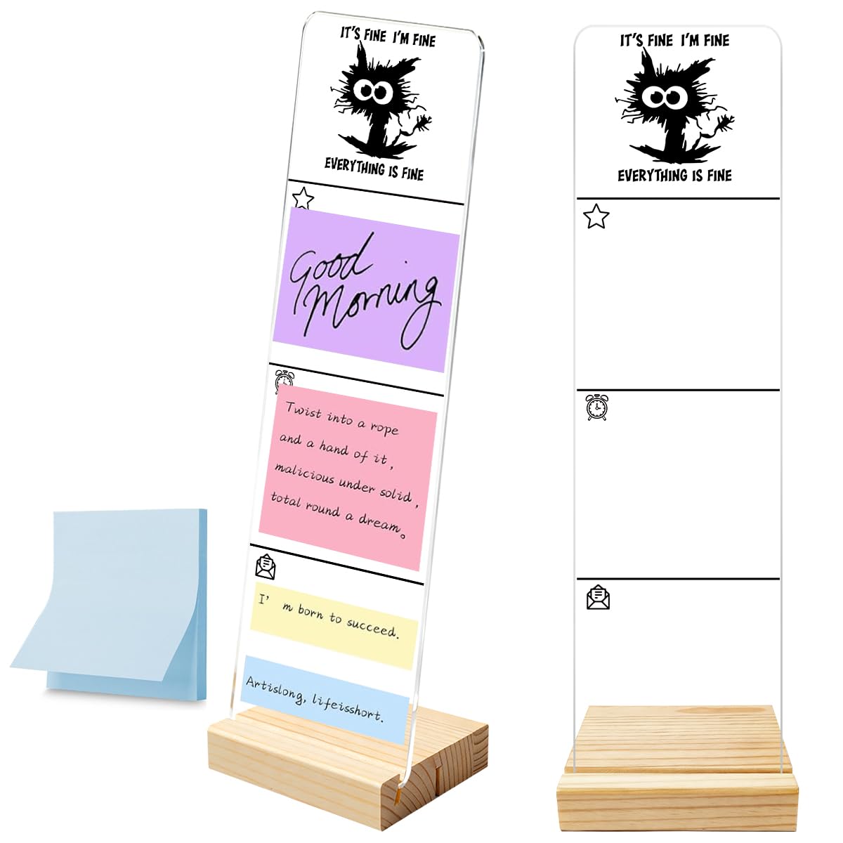 Monitor Memo Board with Removable Wooden Base Acrylic Portable Sticky Note Holder, It's Fine I'm Fine Everything is Fine Logo Office Desk Desk Set Sticky Notes 100 Sheets